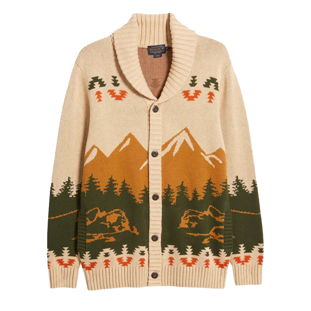 Pendleton Camp Cotton Cardigan Tan Peaks - Parasol Store