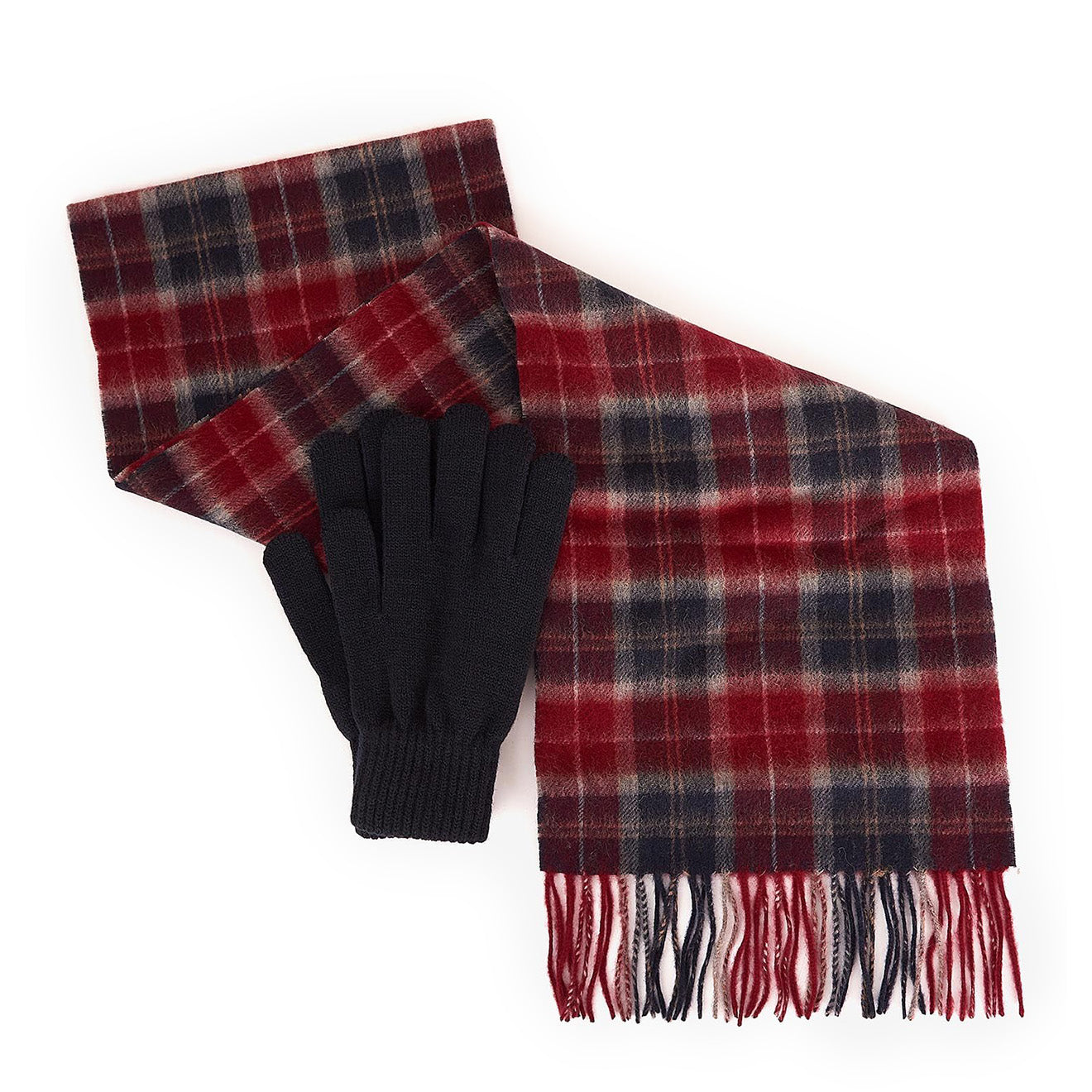 Barbour Tartan Scarf / Gloves Gift Set Cranberry | Parasol Store