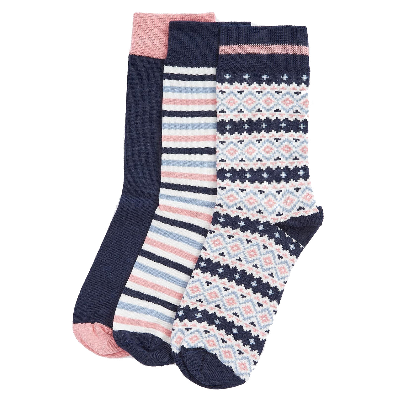 Barbour Claudia Fair Isle Sock Gift Set Pink/Navy - Parasol Store