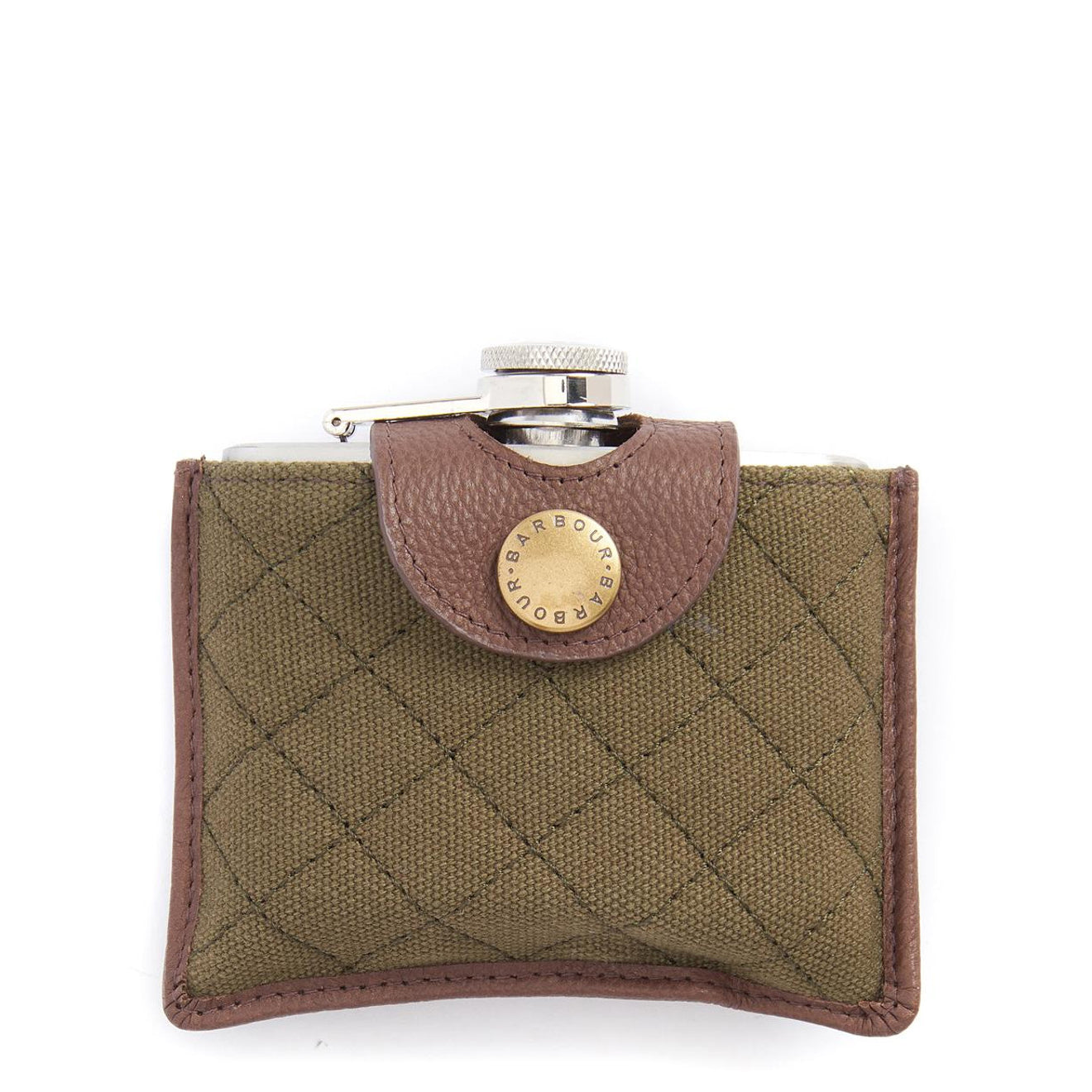 Barbour Quilted Padbury Hip Flask Dark Brown/Olive - Parasol Store