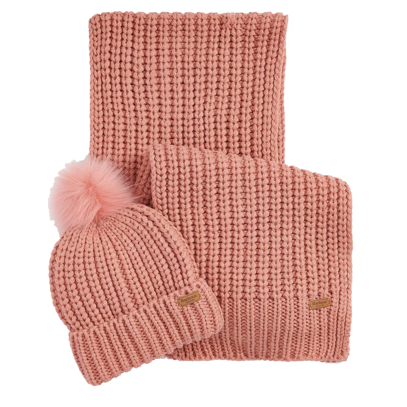 Barbour Saltburn Beanie & Scarf Gift Set Pink Rust - Parasol Store