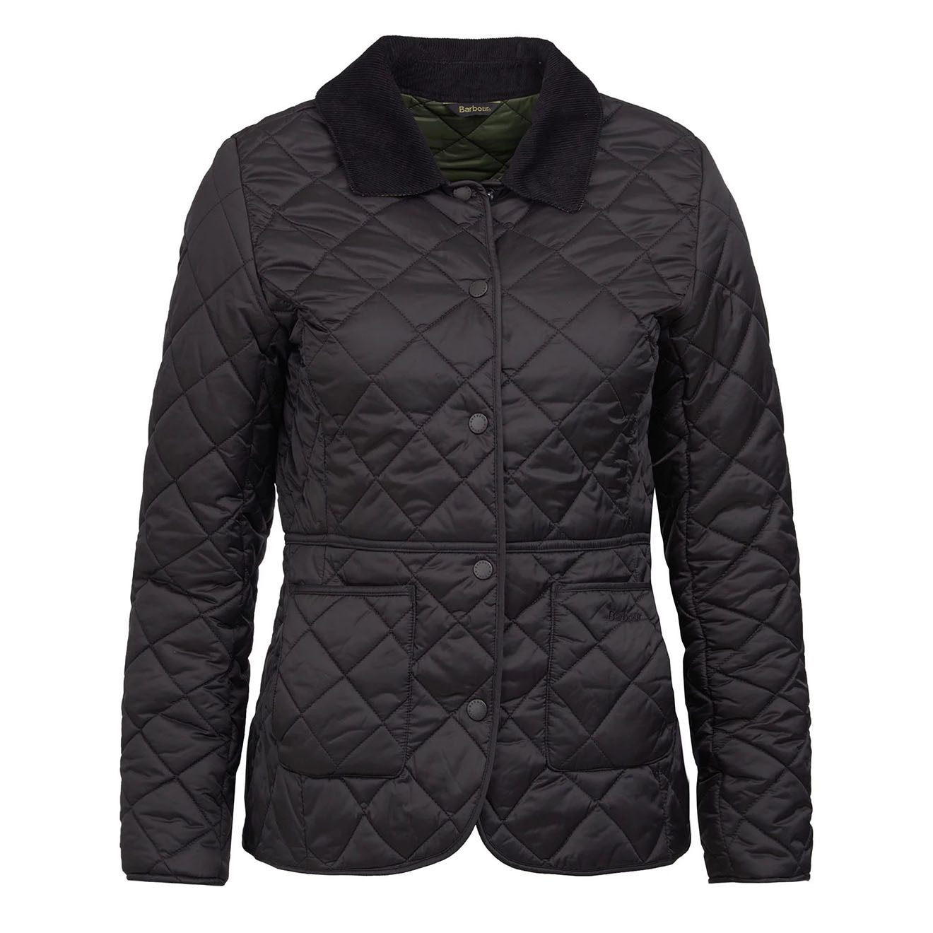 Barbour Womens Deveron Quilted Jacket Black / Olive - Parasol Store