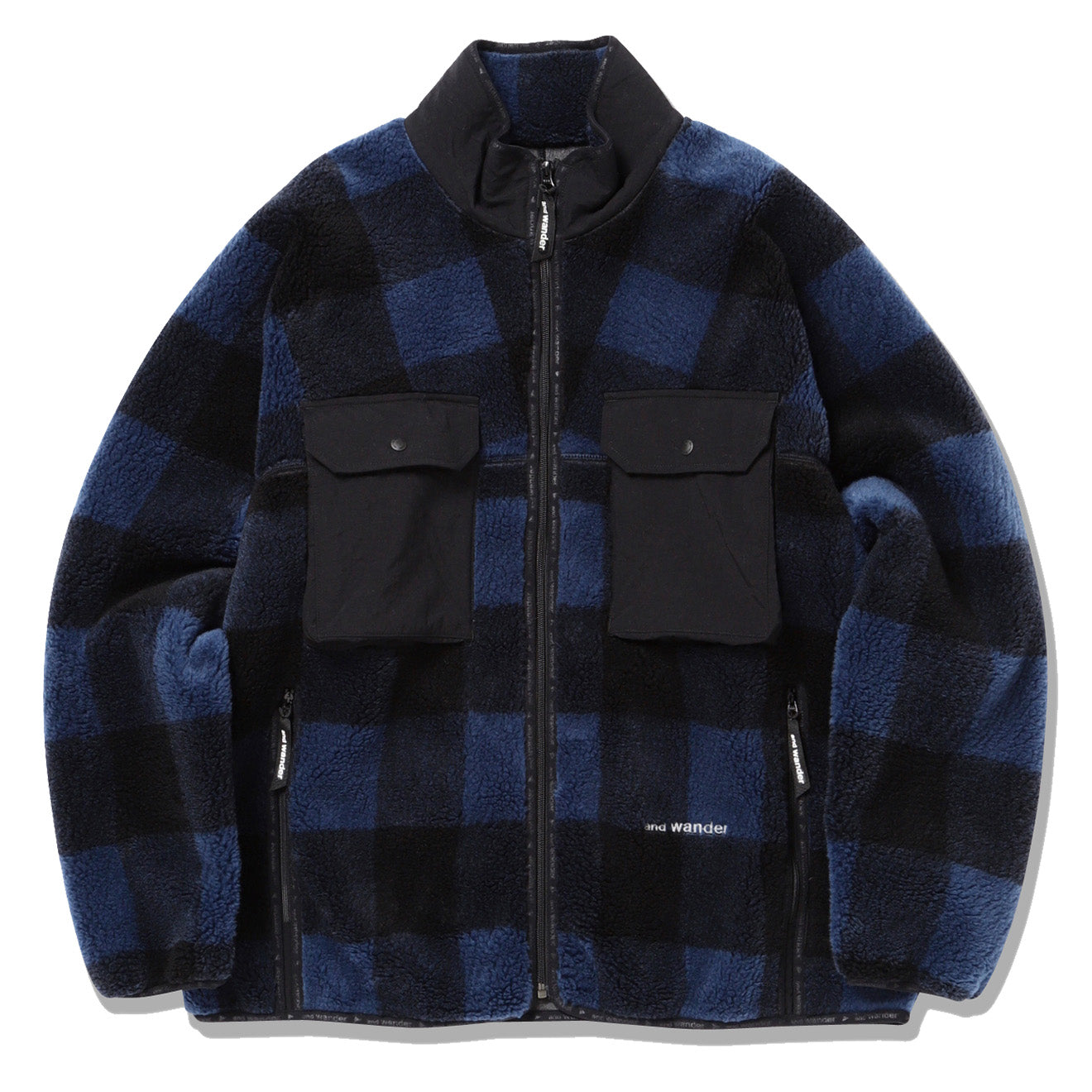 And Wander Check Boa Jacket Blue And Wander