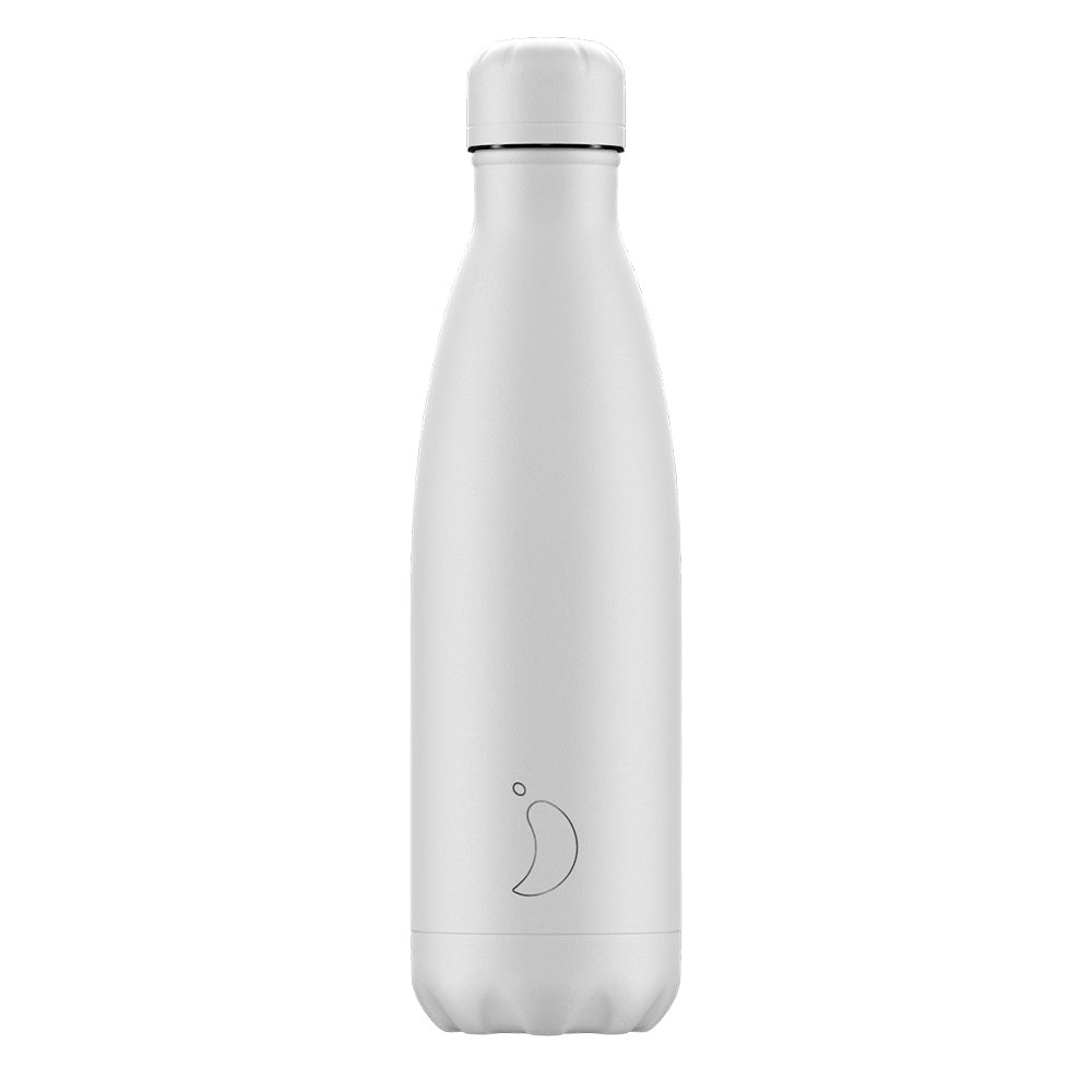 Chillys 500ml Water Bottle Monochrome All White Chillys Bottles