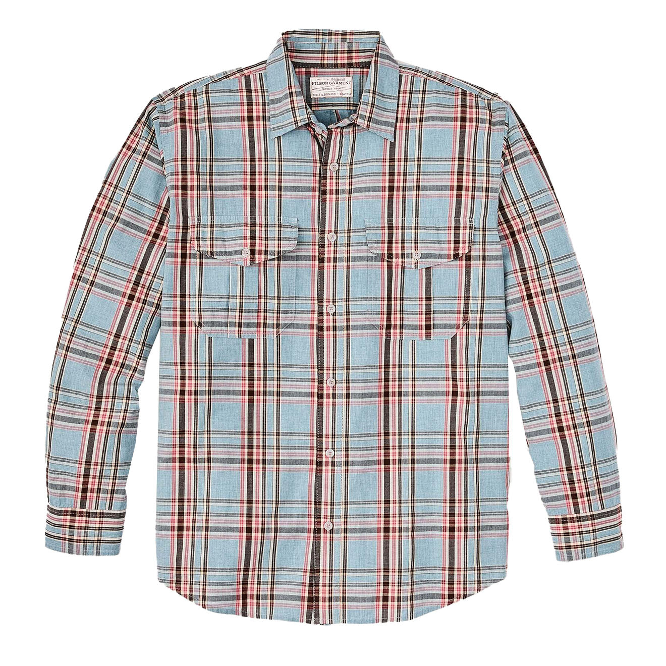 Filson Washed Feather Cloth Shirt Light Blue / Red / Natural Plaid - Parasol Store