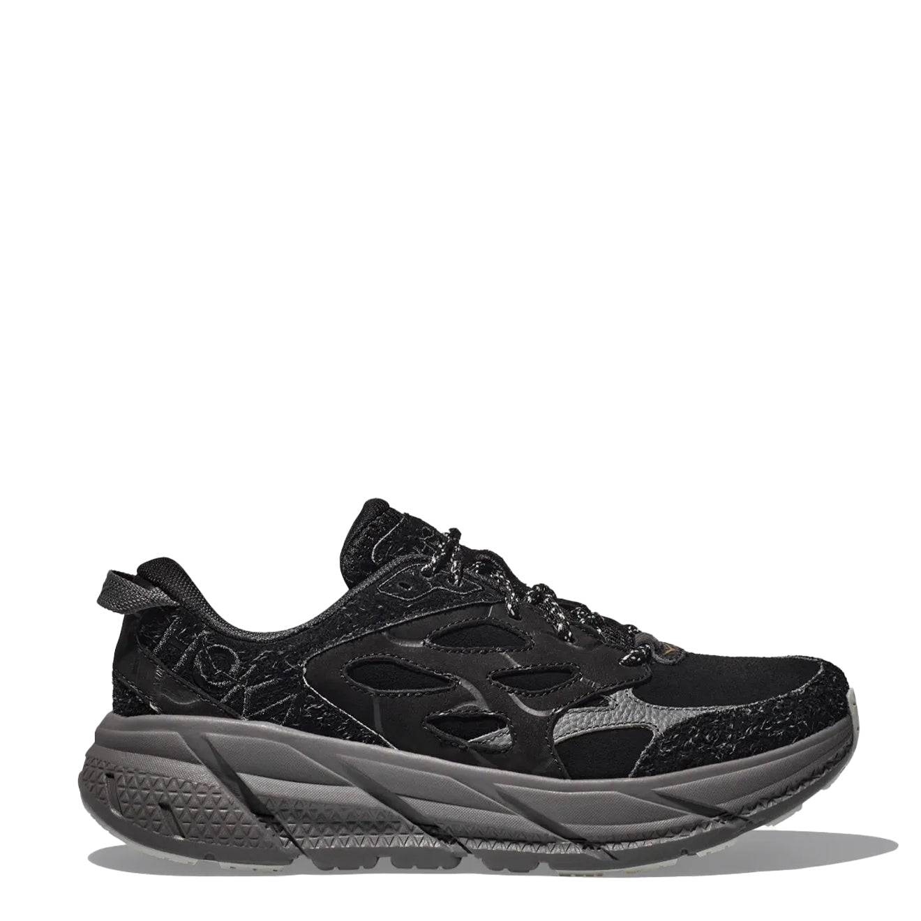 Hoka Elite Terrain System Clifton L Suede Trainer Black / Satellite Grey - Parasol Store