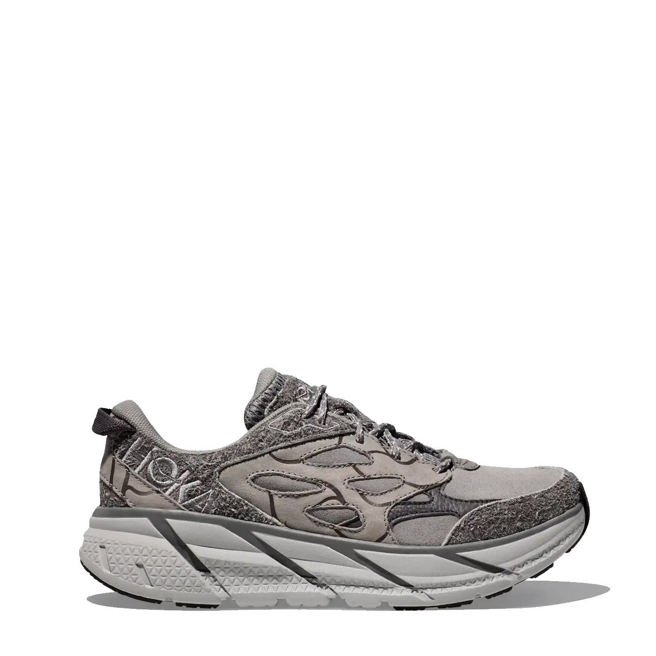 Hoka Womens Elite Terrain System Clifton L Suede TP Trainer Galactic Grey / Satellite Grey - Parasol Store