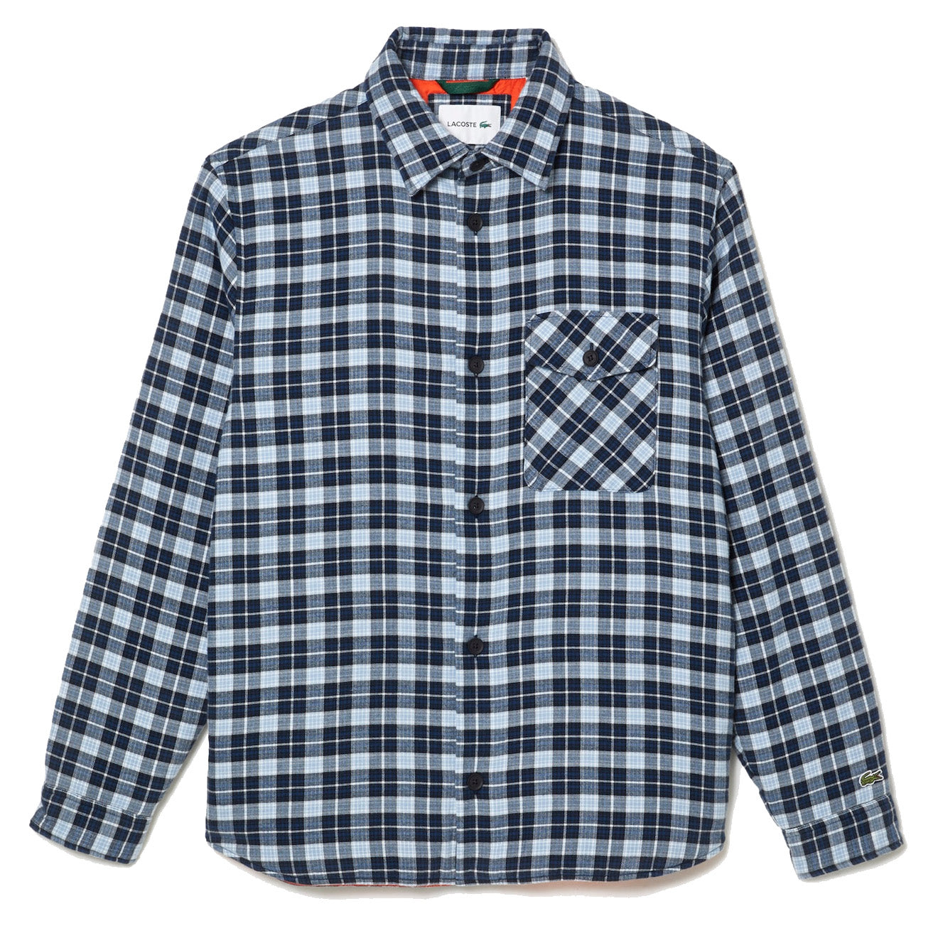 ​Lacoste Checked Overshirt with Quilted Lining Navy Blue / White