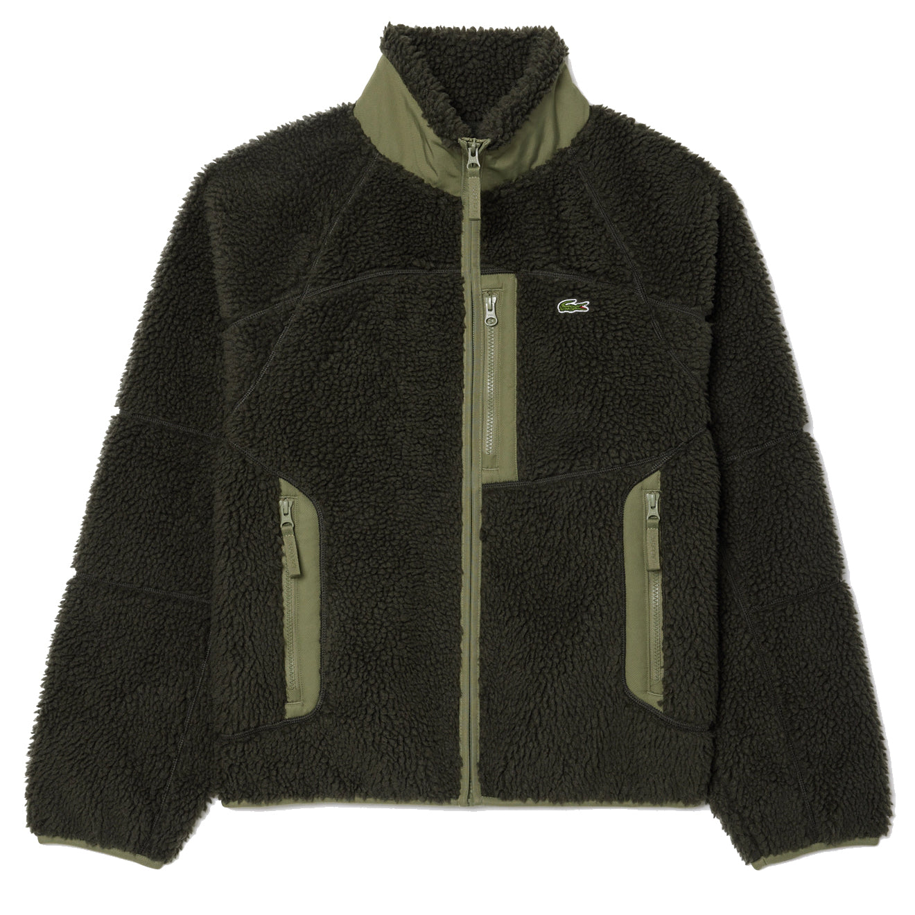 Lacoste Colourblock Fleece Zip-Up Jacket Khaki Green - Parasol Store