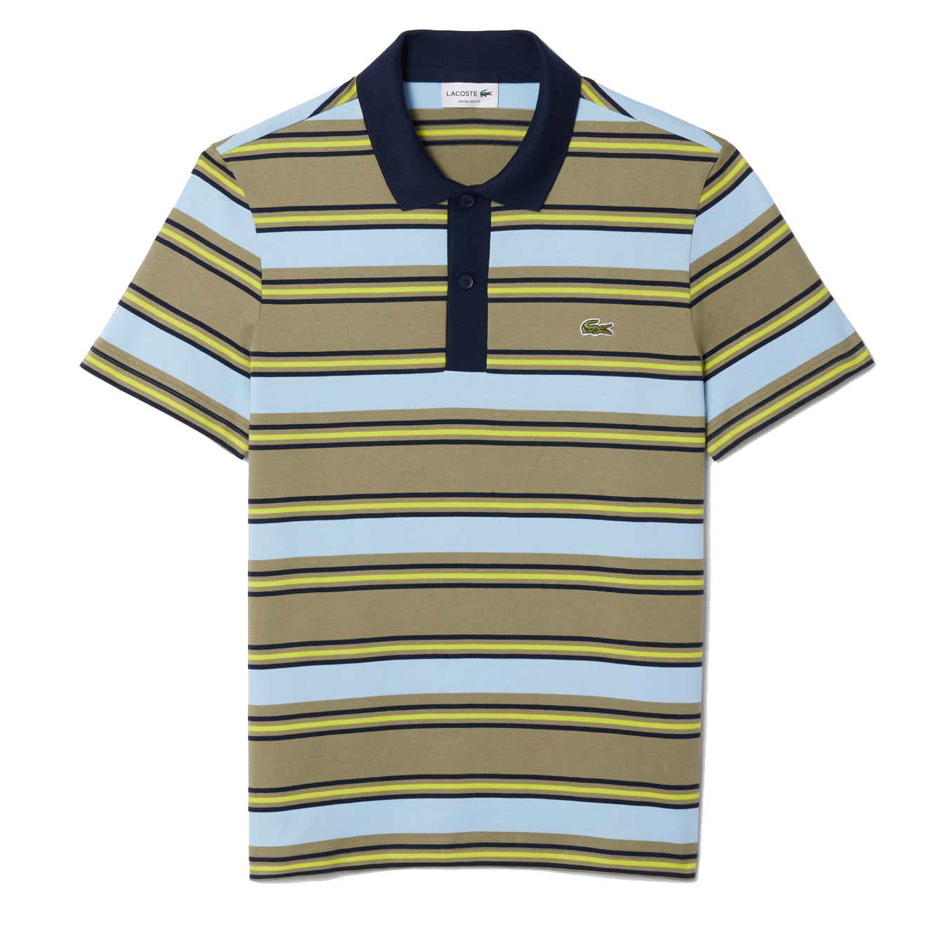 Lacoste Regular Fit Striped Cotton Polo Shirt Khaki Green / Blue - Parasol Store