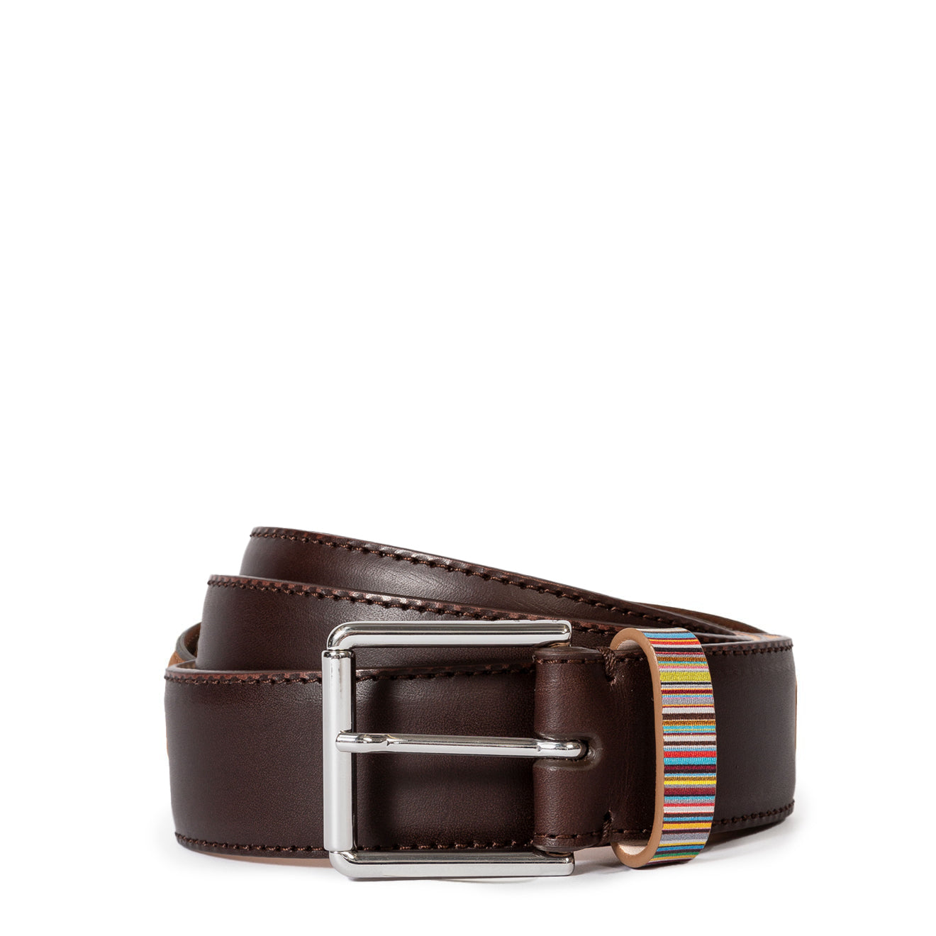 Paul Smith Leather Belt With Signature Stripe Keeper Dark Brown Paul Smith