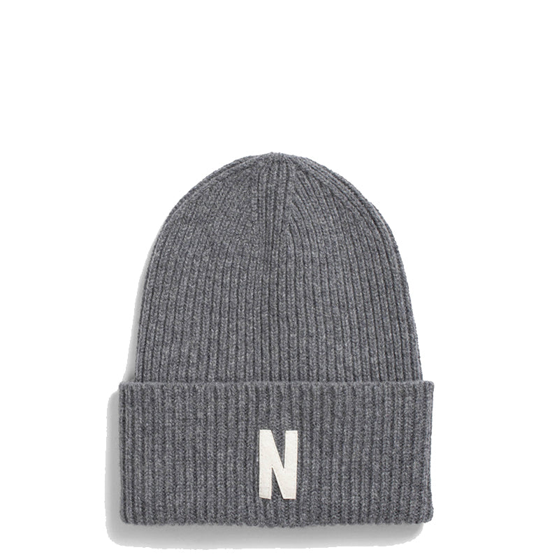 Norse Projects Merino Lambswool Rib N Logo Beanie Grey Melange Norse Projects