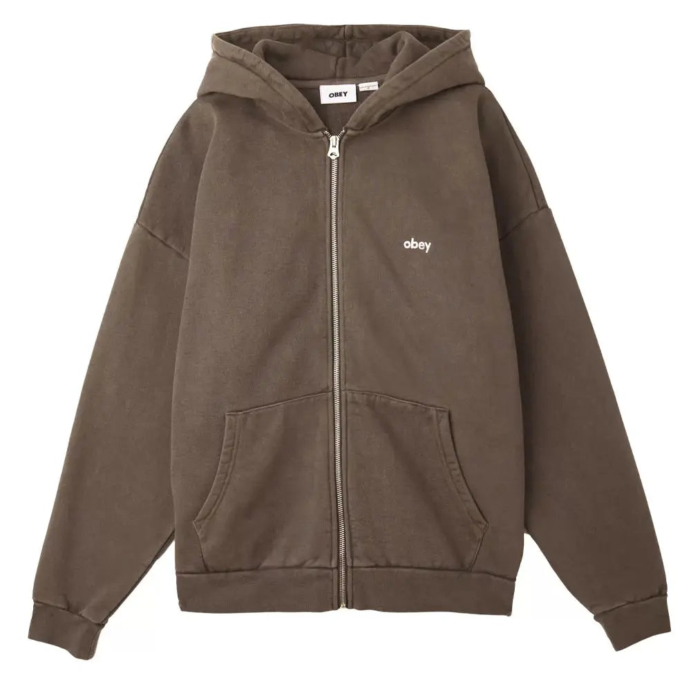 Obey Lowercase Pigment Zip Hoodie Java Brown Obey