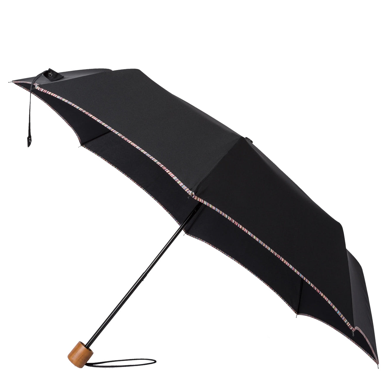 Paul Smith Telescopic Umbrella With Signature Stripe Trims Black - Parasol Store