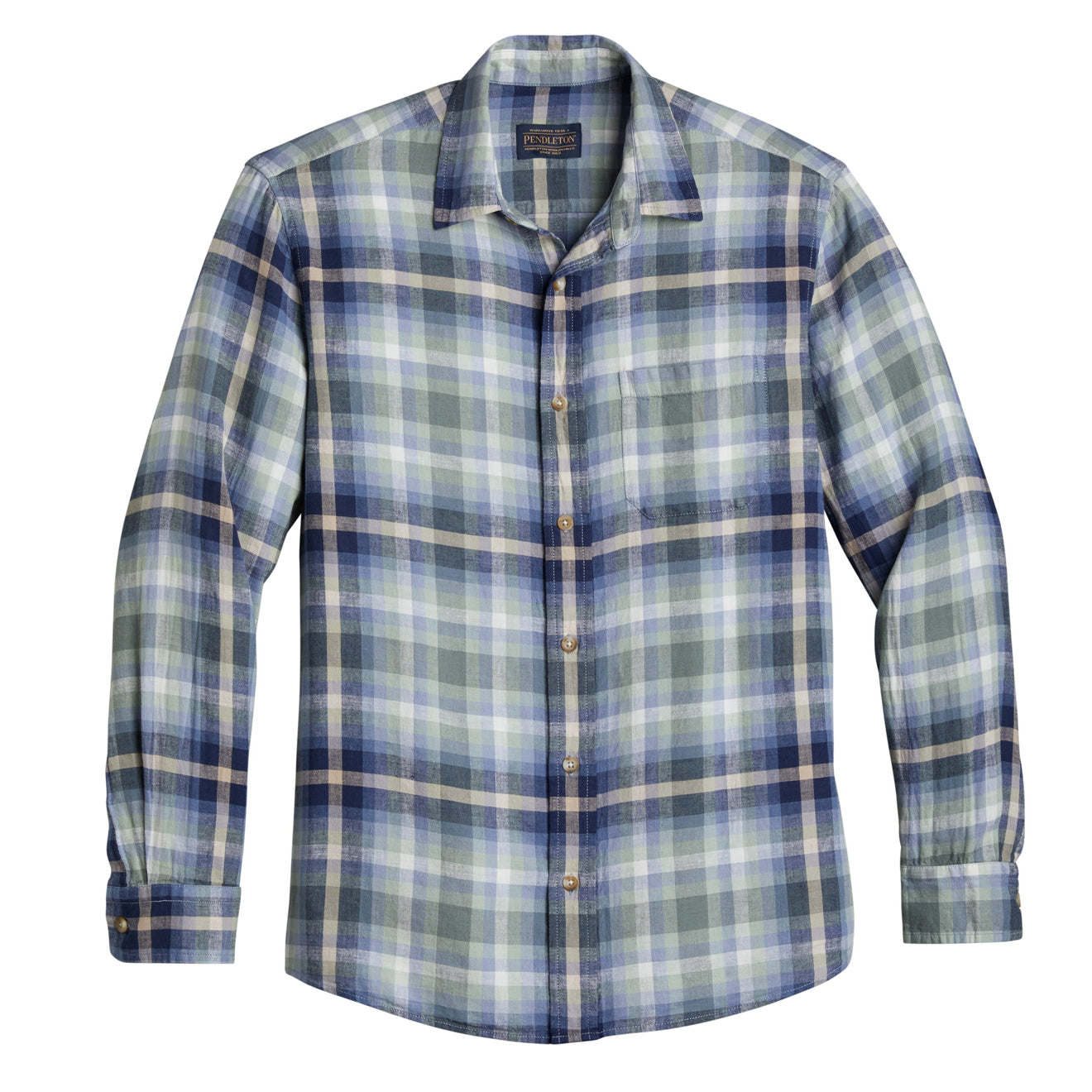 Pendleton Dawson LS Linen Shirt Light Green / Denim Plaid Pendleton