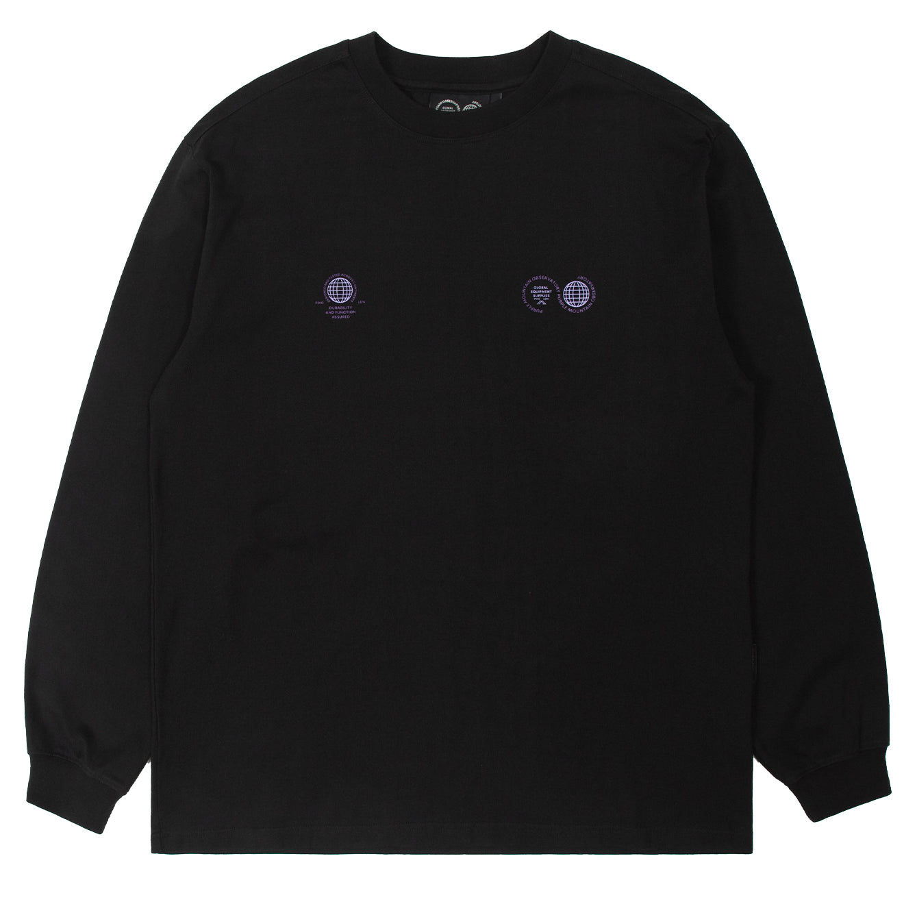 Purple Mountain Observatory Globe Logo L/S Tee Black - Parasol Store