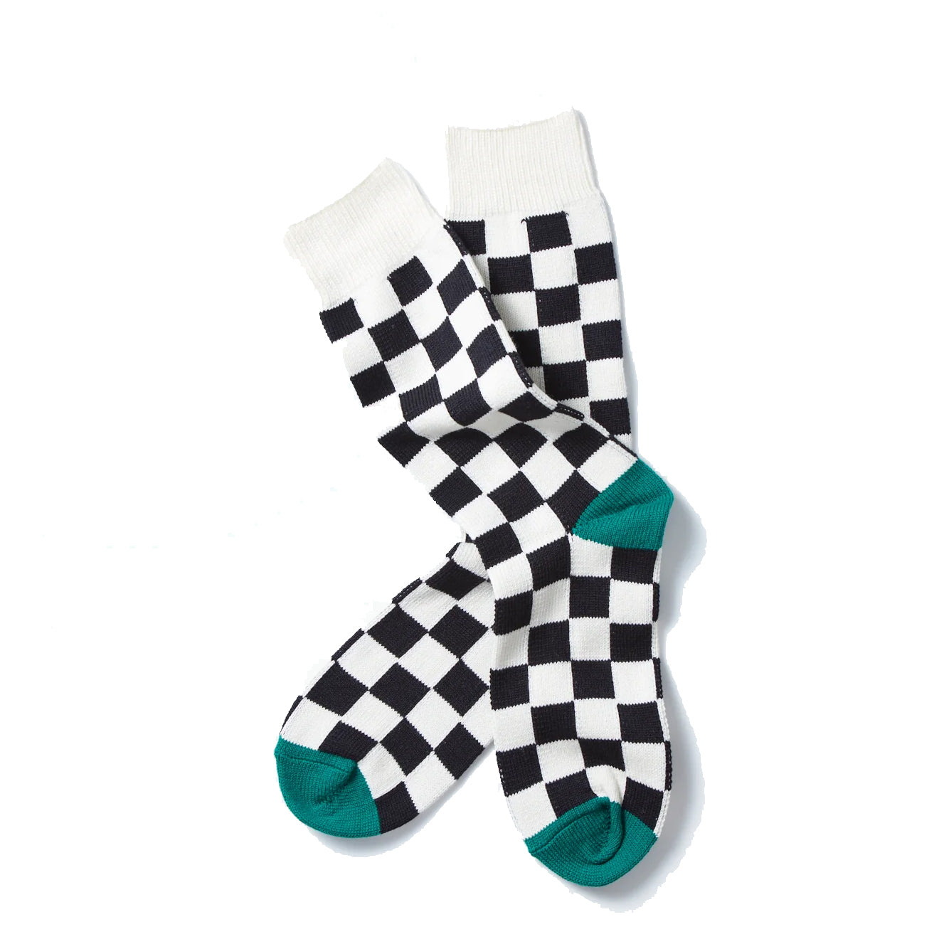 Rototo Checkerboard Sock Ivory / Black Green - Parasol Store