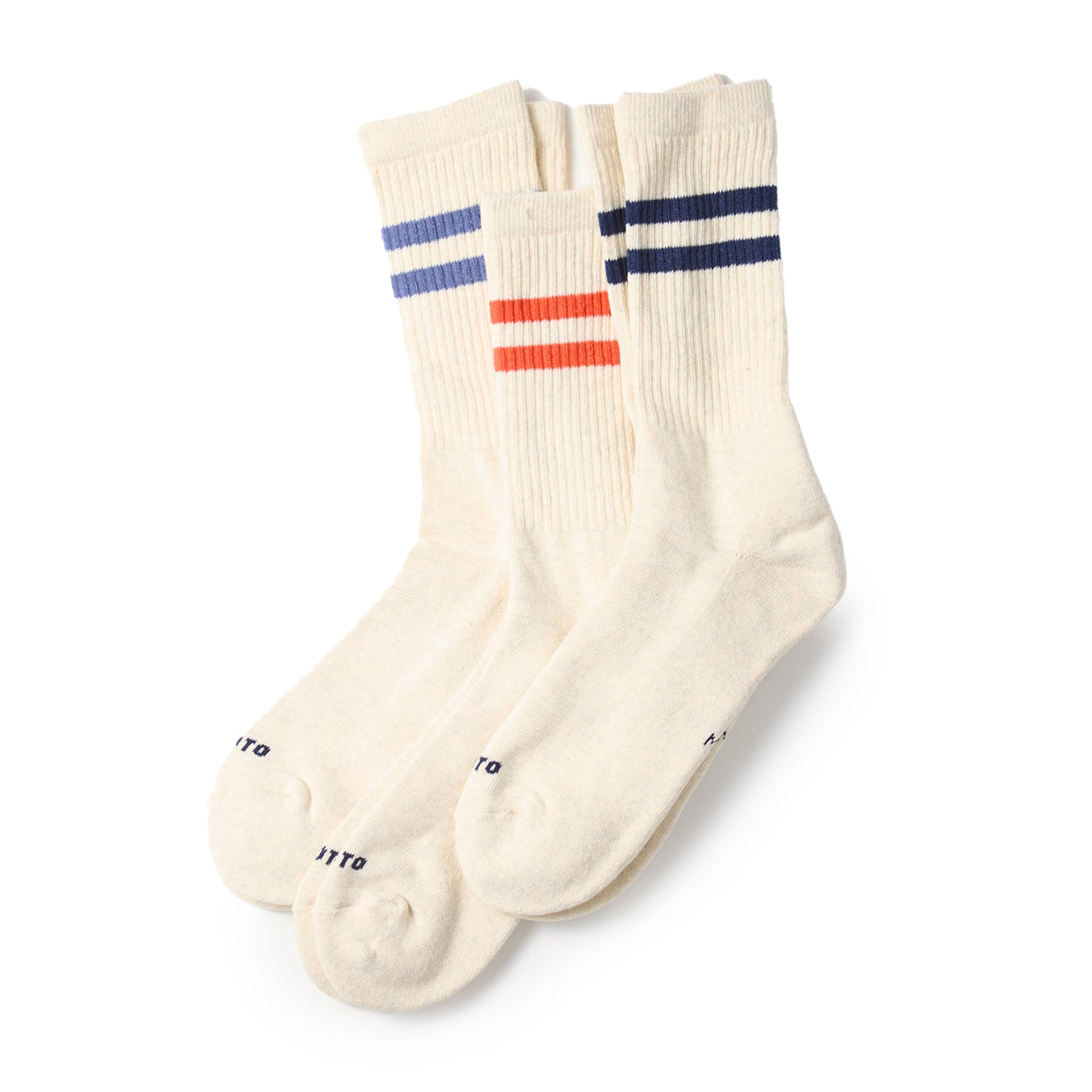 Rototo Classic Athletic 3 Pack Crew Socks Navy / Light Blue / Red - Parasol Store