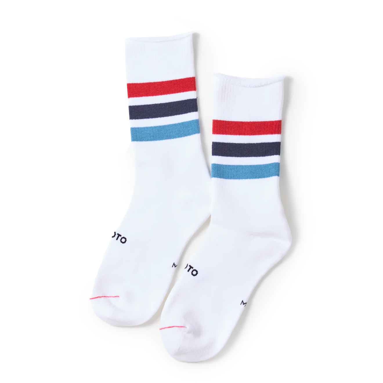 Rototo Fine Pile Striped Crew Socks Red  /  Blue  /  Light Blue - Parasol Store