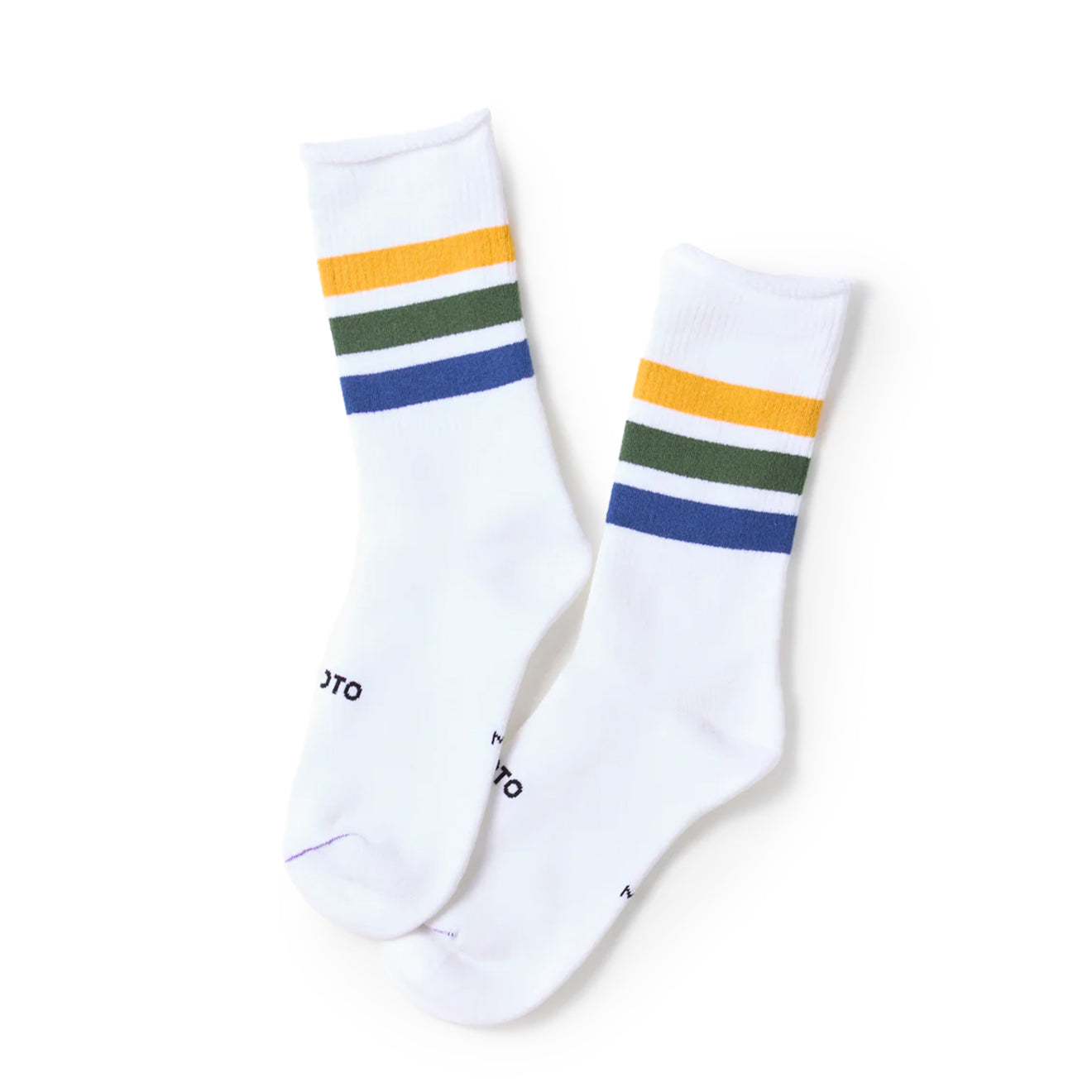 Rototo Fine Pile Striped Crew Socks Yellow  /  Green  /  Blue - Parasol Store