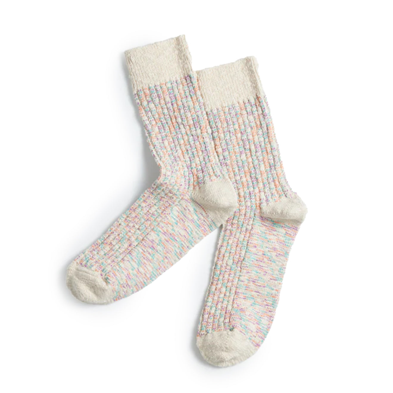 Rototo Kasuri Ribbed Crew Socks Coral / Blue - Parasol Store