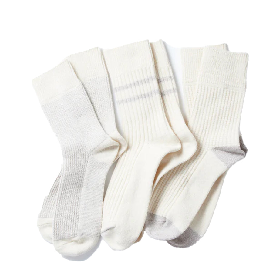 Rototo Recycle Cotton / Wool Daily 3 Pack Socks Off White / Gray - Parasol Store