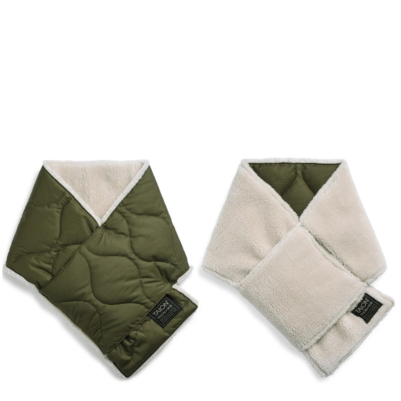 Taion Military Reversible Down Scarf Dark Olive / Cream Taion