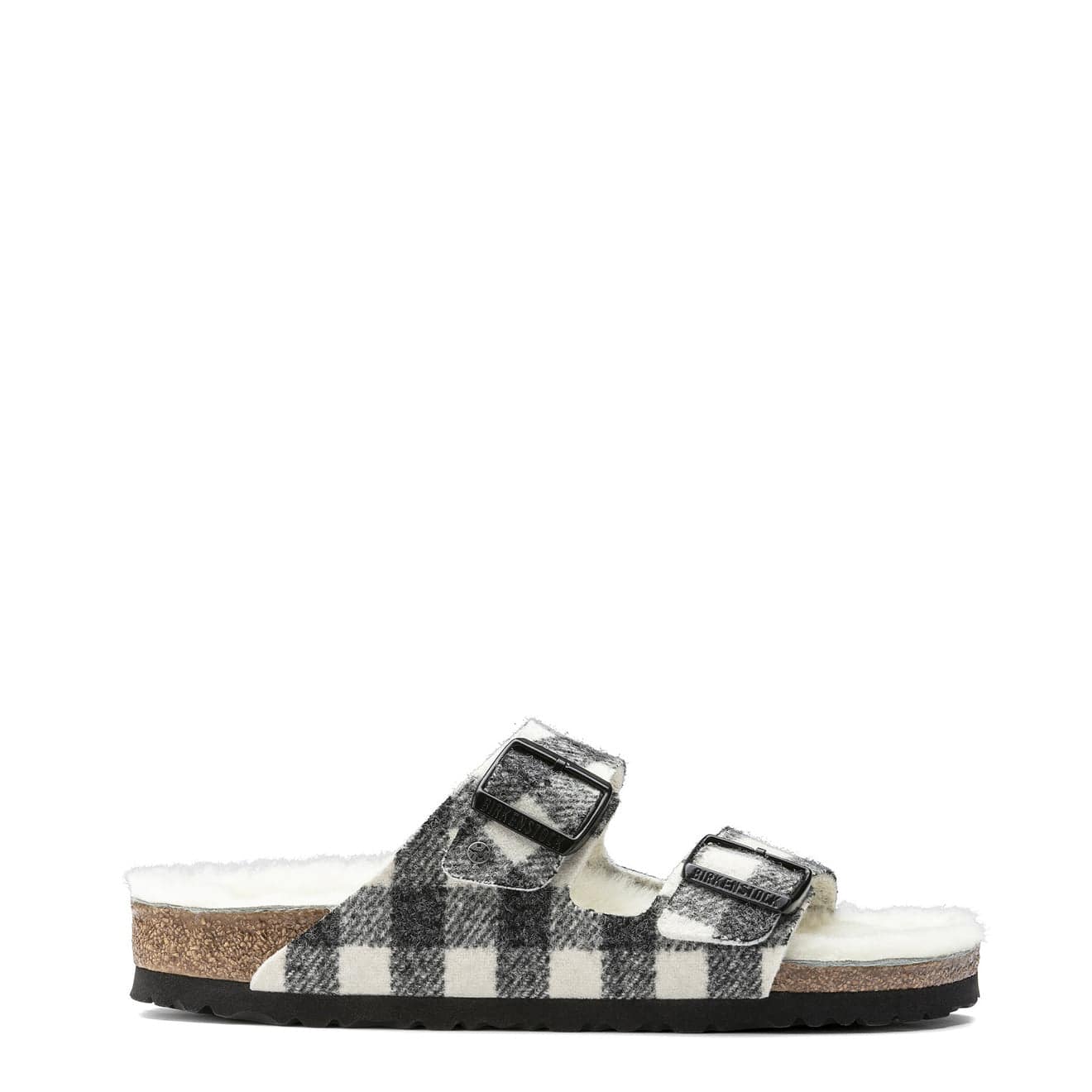 Birkenstock Womens Arizona Shearling Wool Narrow Sandal Plaid White Birkenstock