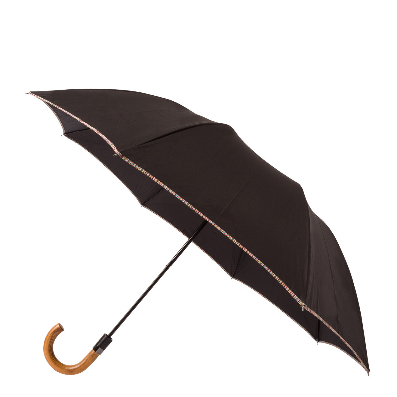 Paul Smith Signature Stripe Compact Umbrella with Crook Wooden Handle Black Paul Smith