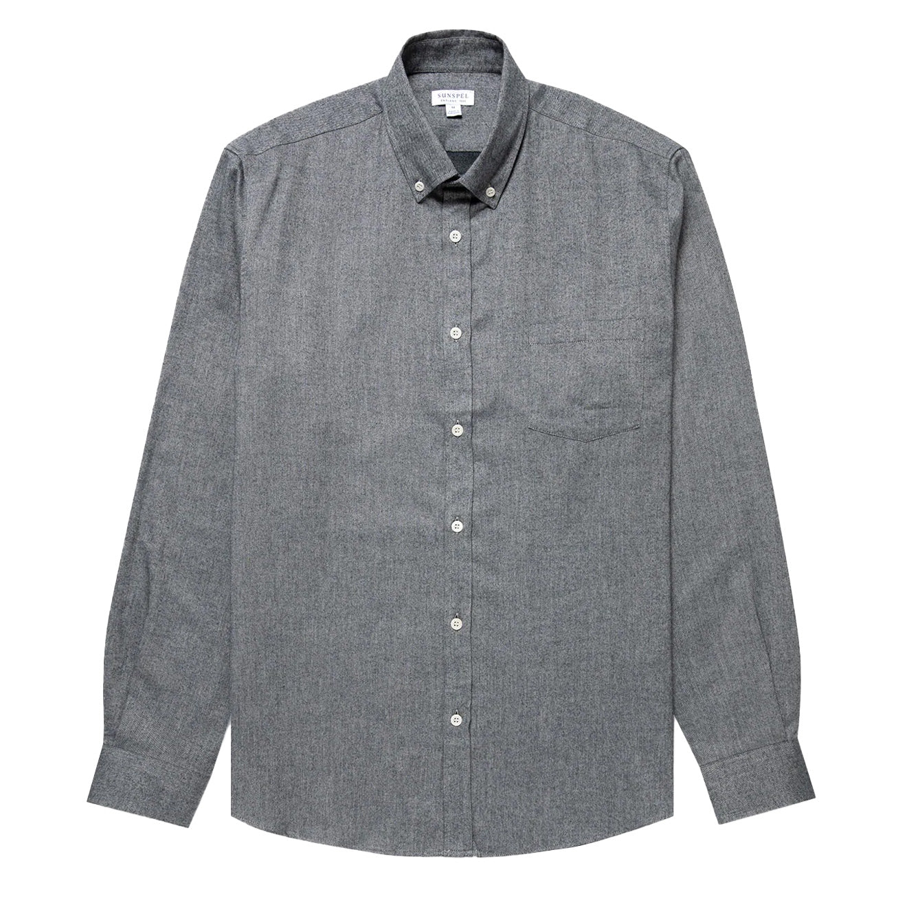 Sunspel Brushed Cotton Flannel Shirt Mid Grey Melange Sunspel