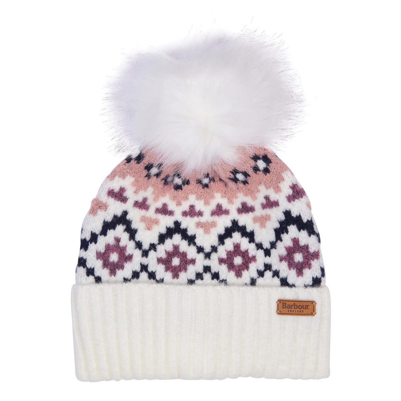 Barbour Womens Claudia Fair Isle Beanie Hat Cloud / Pink Barbour