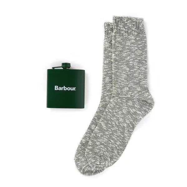 Barbour Hip Flask and Sock Gift Set Green Barbour