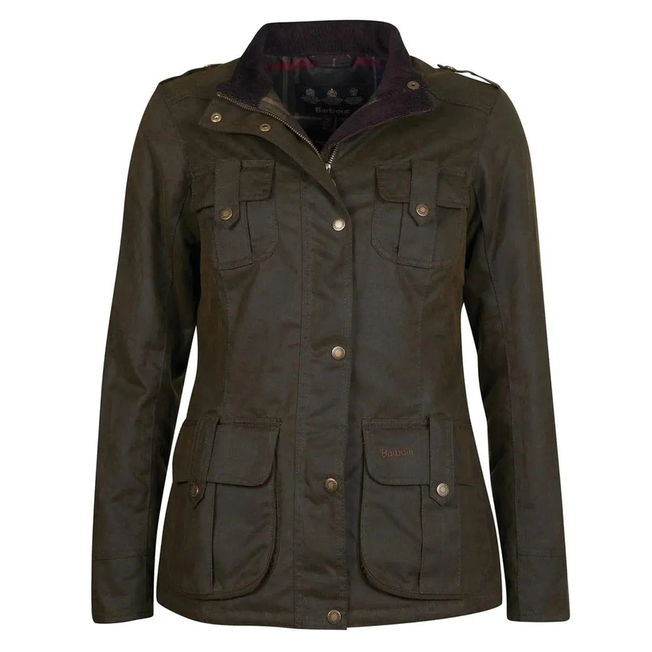 Barbour Womens Winter Defence Wax Jacket Olive / Classic - Parasol Store