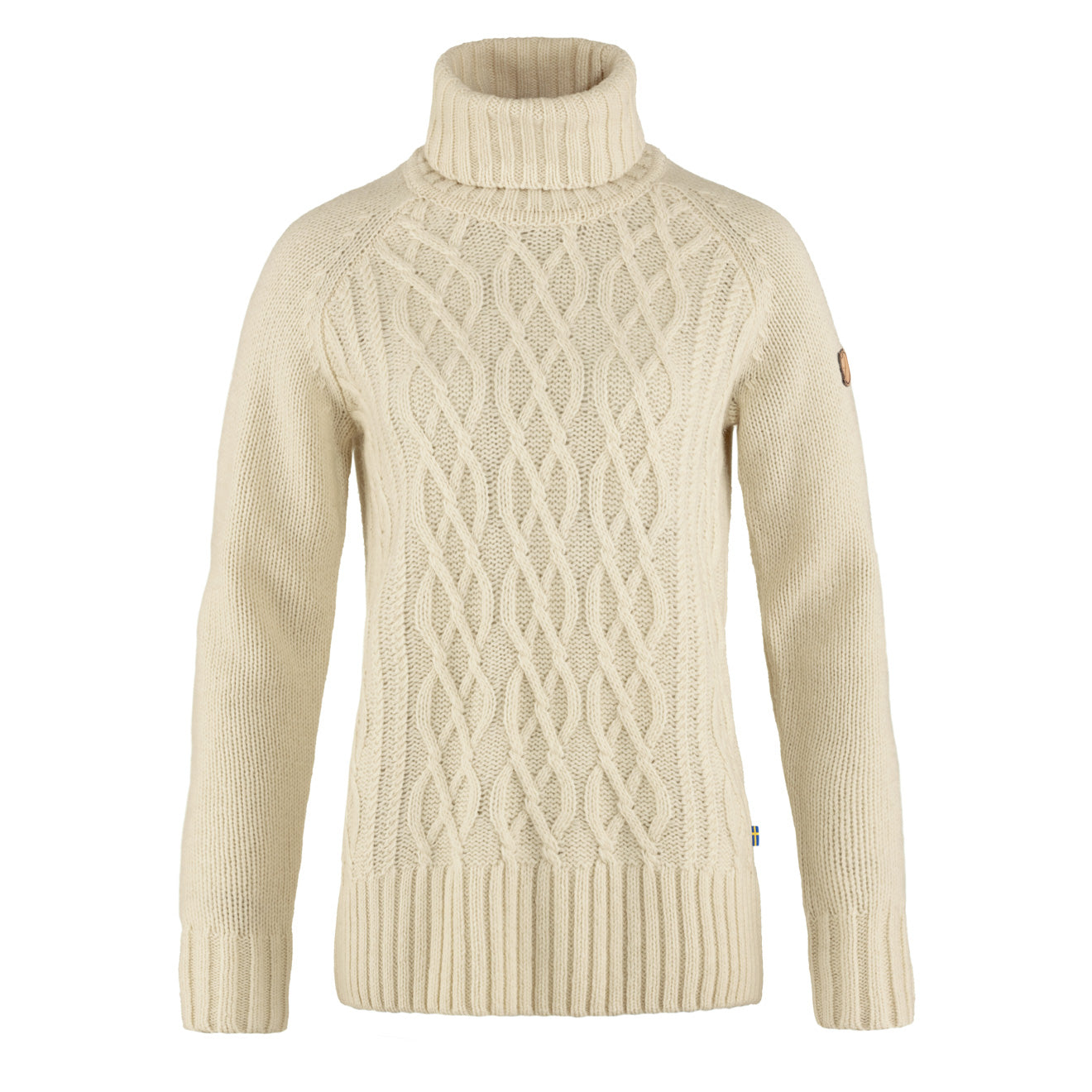 Fjallraven Womens Ovik Cable Knit Roller Neck Chalk White Fjallraven