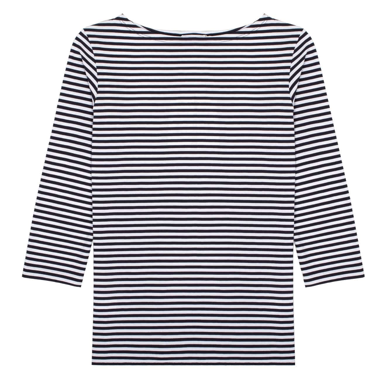 Sunspel Womens 3/4 Sleeve Boat Neck T-Shirt White / Navy Stripe Sunspel