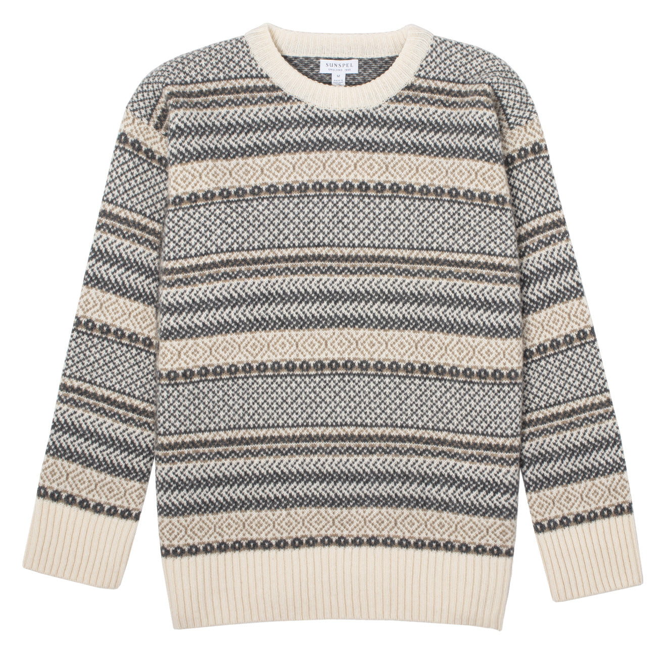 Sunspel Womens Lambswool Fairisle Jumper Ecru / Camel / Charcoal Fairisle Sunspel