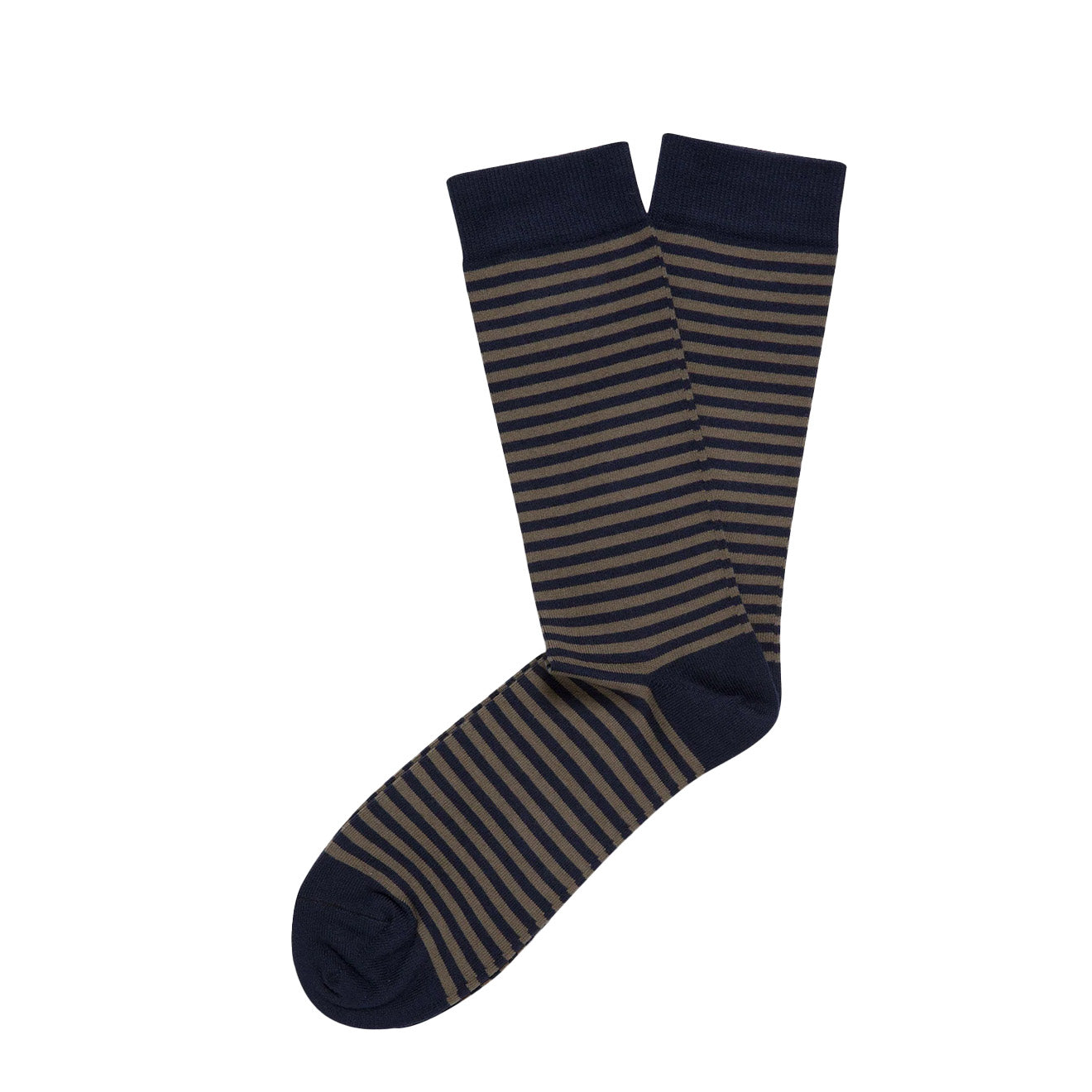 Sunspel Long Staple Cotton Socks Navy / Dark Moss English Stripe Sunspel