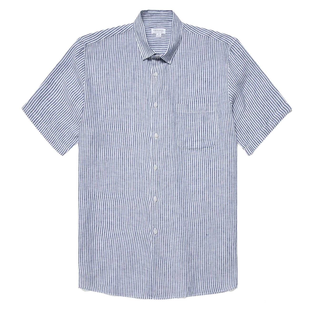 Sunspel SS Italian Linen Shirt Navy / White Linen Stripe Sunspel